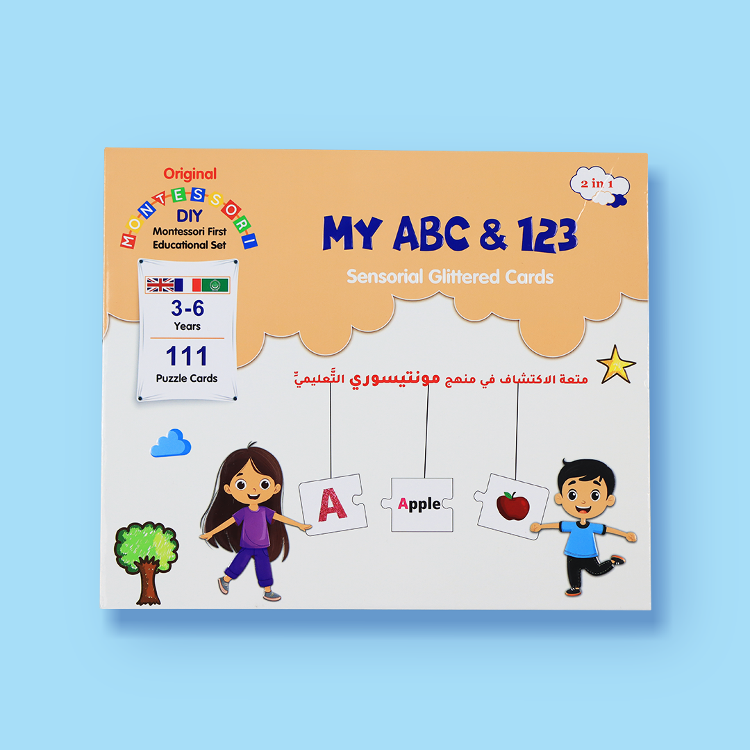 Full Montessori ABC & 123 set including alphabet cards, number cards, and instruction guide